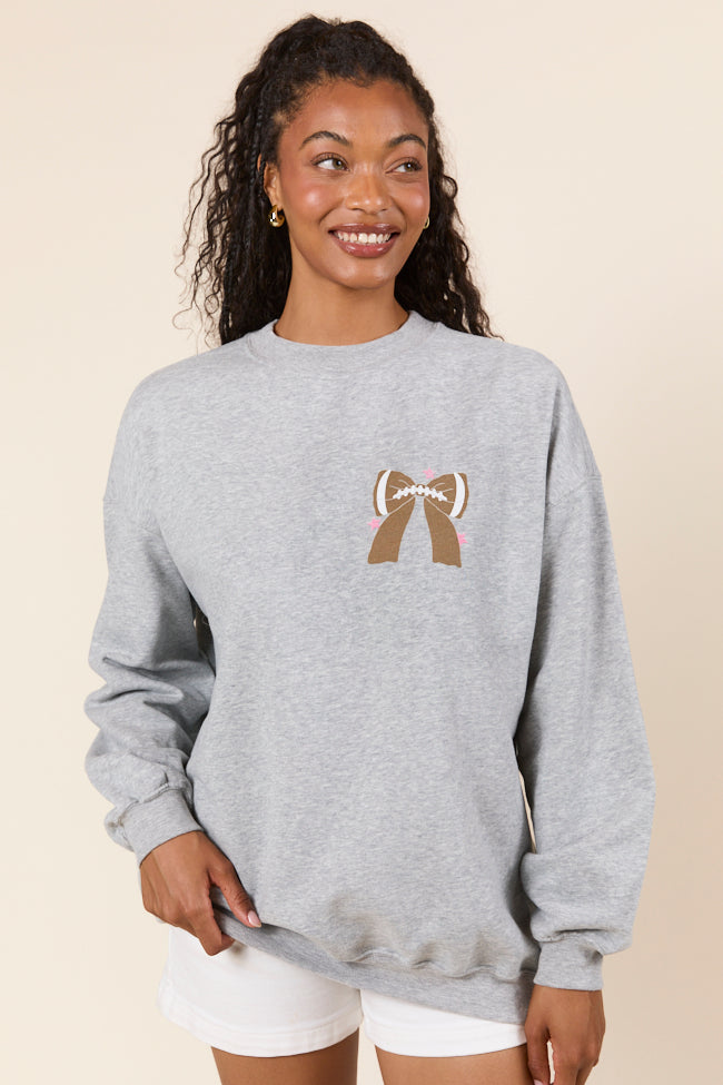Football Bow Light Grey Graphic Sweatshirt SALE-Sunny Prom
