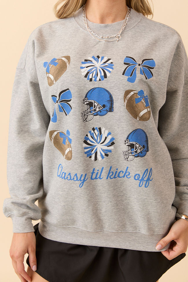 Football Icon Blue Light Grey Graphic Sweatshirt SALE-Sunny Prom