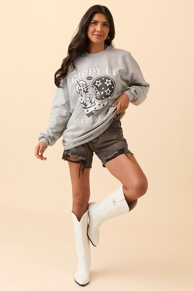 Giddy Up It's Gameday Light Grey Graphic Sweatshirt SALE-Sunny Prom