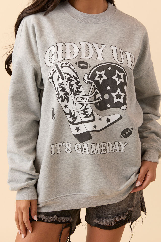 Giddy Up It's Gameday Light Grey Graphic Sweatshirt SALE-Sunny Prom