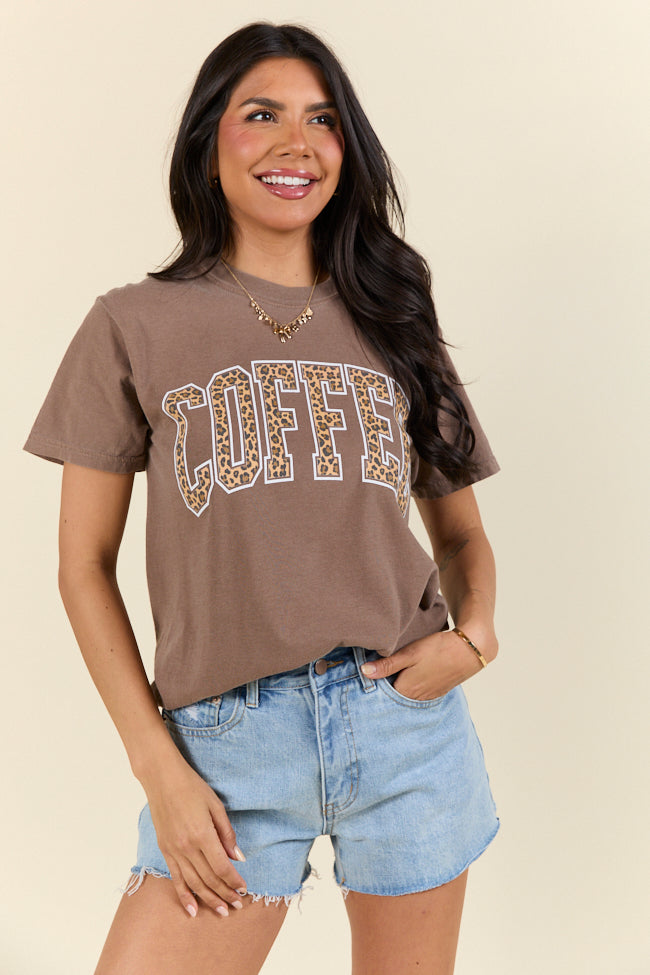 Coffee Leopard Print Brown Graphic Tee SALE-Sunny Prom