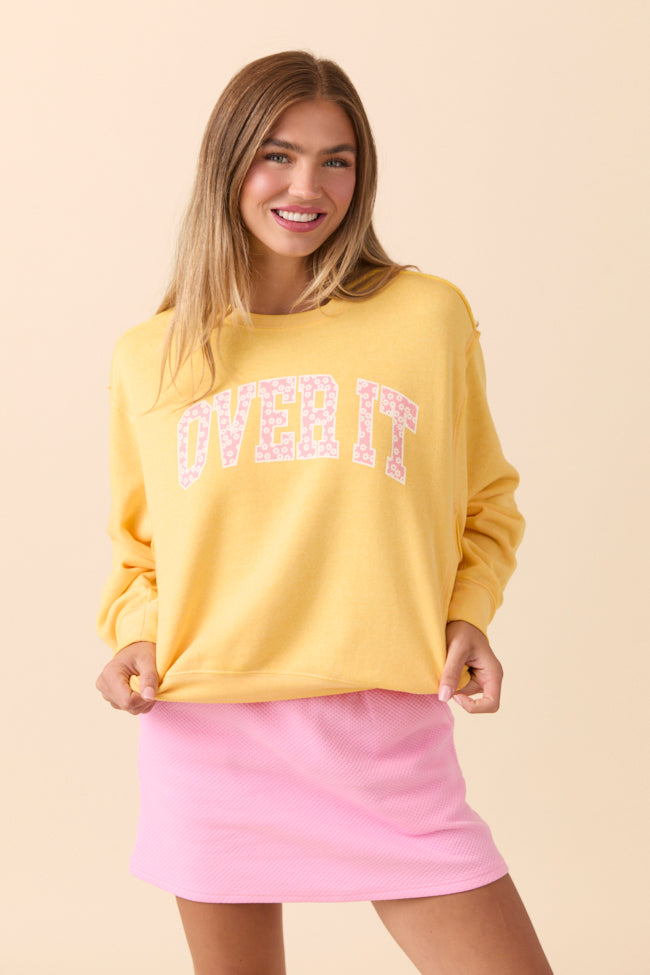 Over It Daisy Print Yellow Raw Hem Fleece Graphic Sweatshirt SALE-Sunny Prom