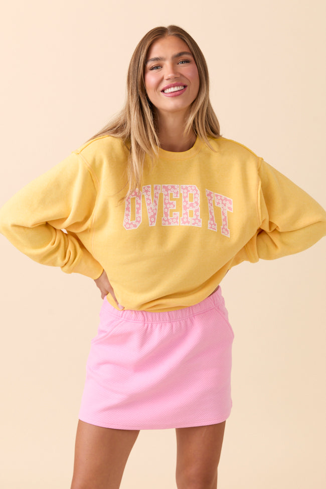 Over It Daisy Print Yellow Raw Hem Fleece Graphic Sweatshirt SALE-Sunny Prom