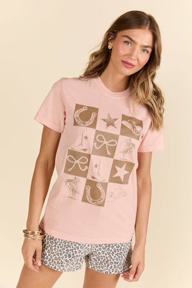 Western Icon Checkered Orange Graphic Tee SALE-Sunny Prom