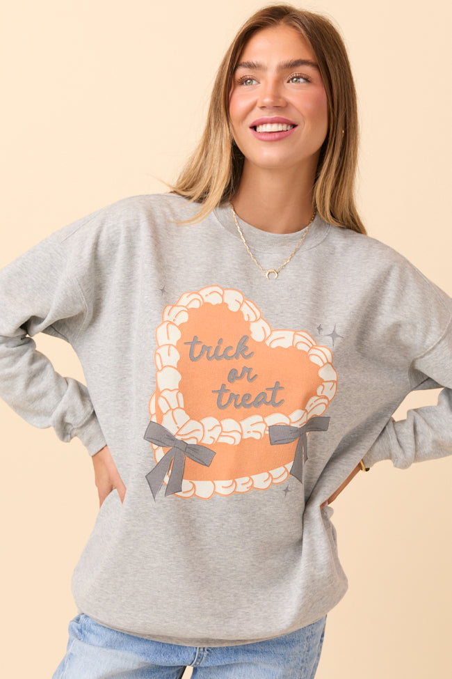 Trick Or Treat Cake Light Grey Graphic Sweatshirt SALE-Sunny Prom