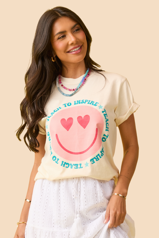 Teach To Inspire Smiley Ivory Graphic Tee SALE-Sunny Prom