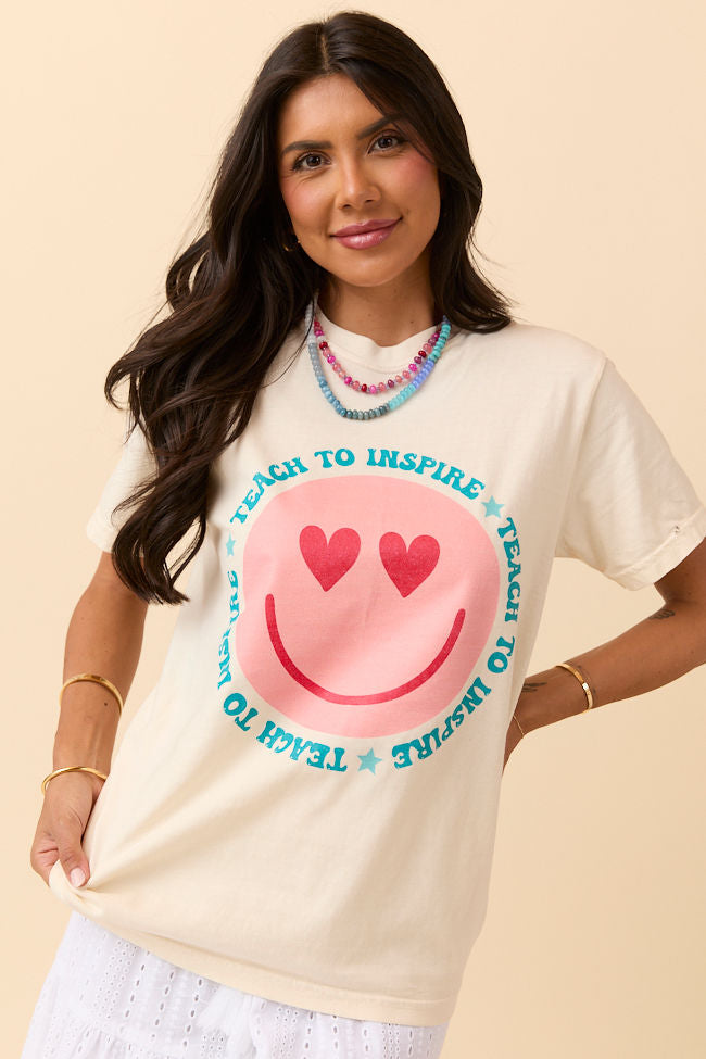 Teach To Inspire Smiley Ivory Graphic Tee SALE-Sunny Prom