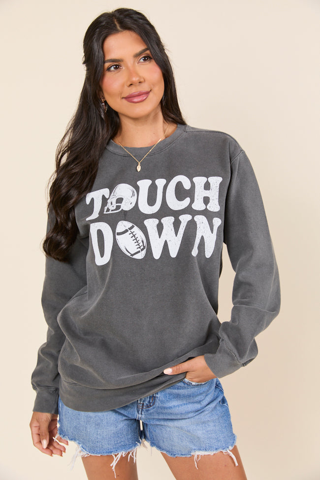 Touchdown Printed Dark Grey Graphic Sweatshirt SALE-Sunny Prom