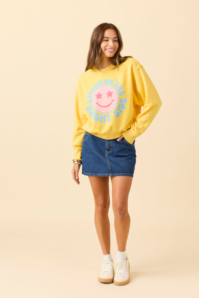 Living On The Bright Side Yellow Raw Hem Fleece Graphic Sweatshirt SALE-Sunny Prom