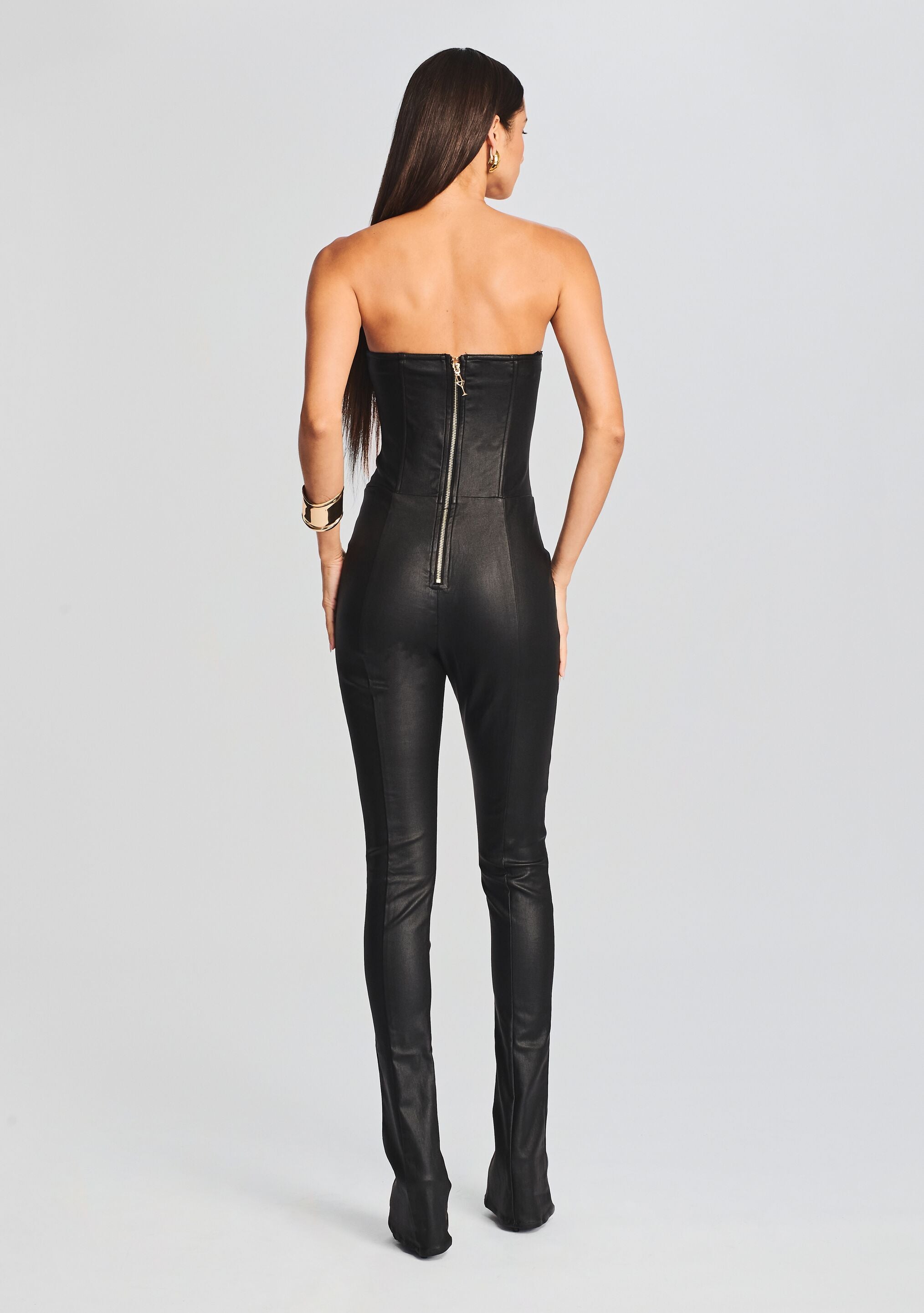 Brinley Coated Denim Jumpsuit-Sunny Prom