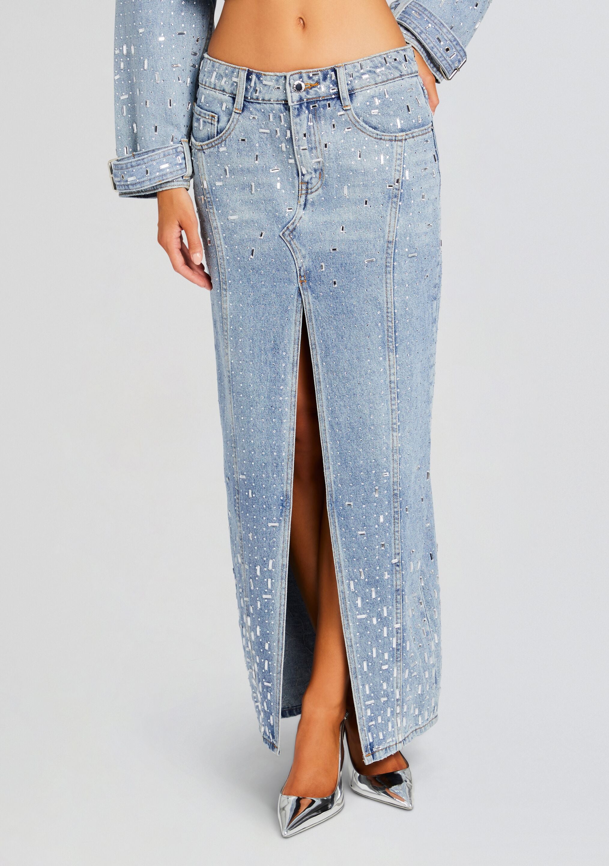Palermo Embellished Denim Skirt-Sunny Prom