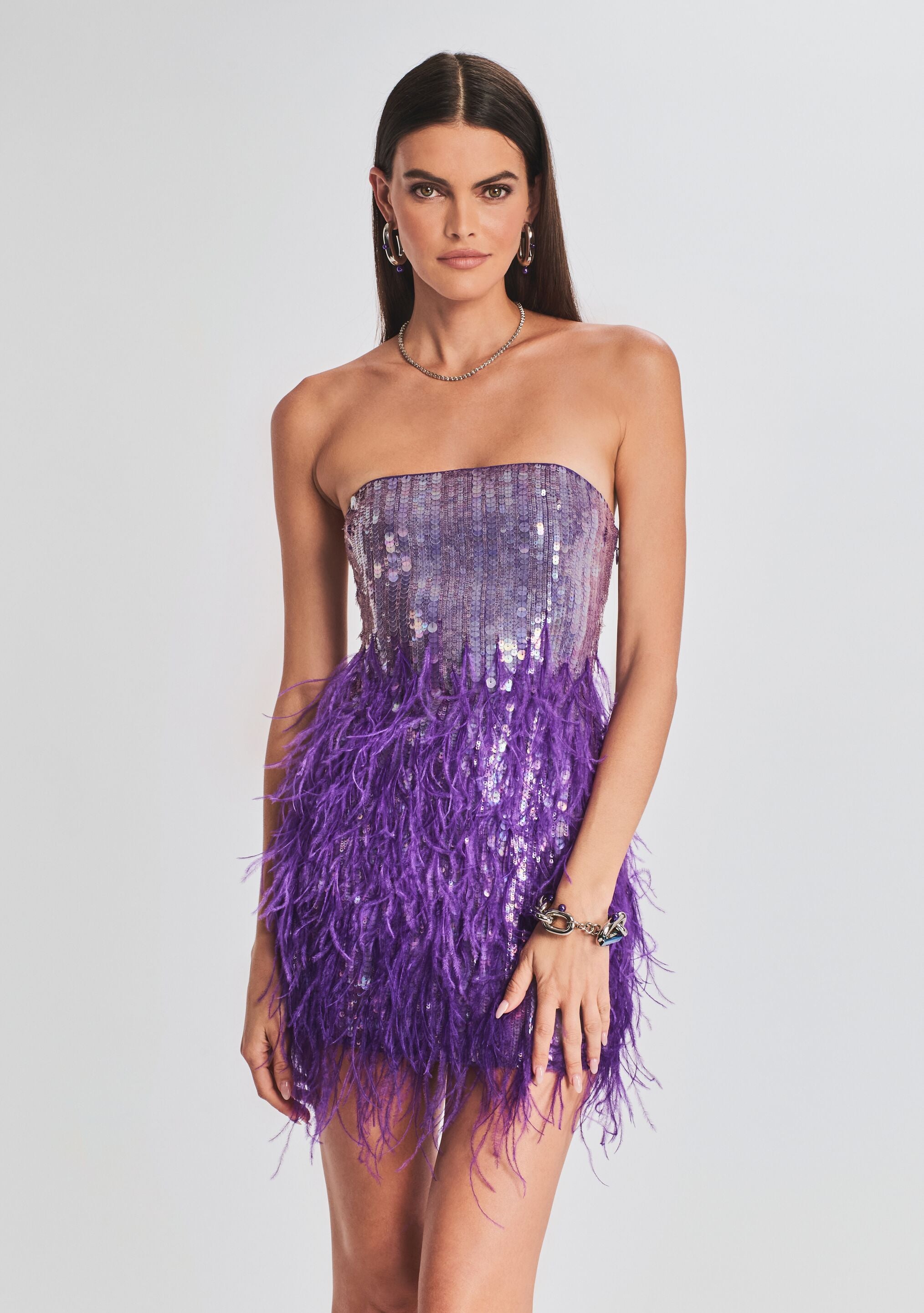 Anastasia Sequin Feather Dress-Sunny Prom