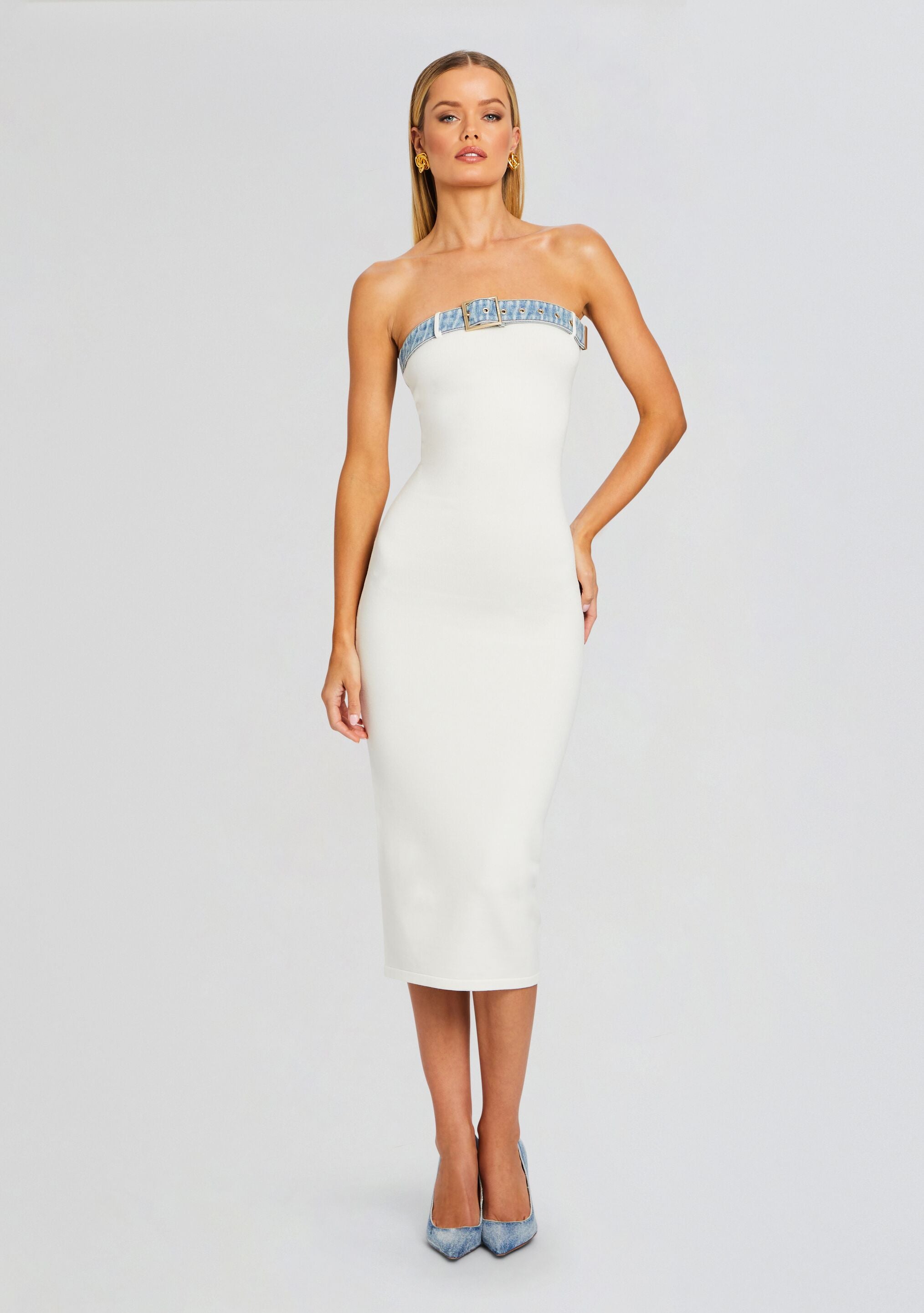 Blanche Knit Denim Dress-Sunny Prom