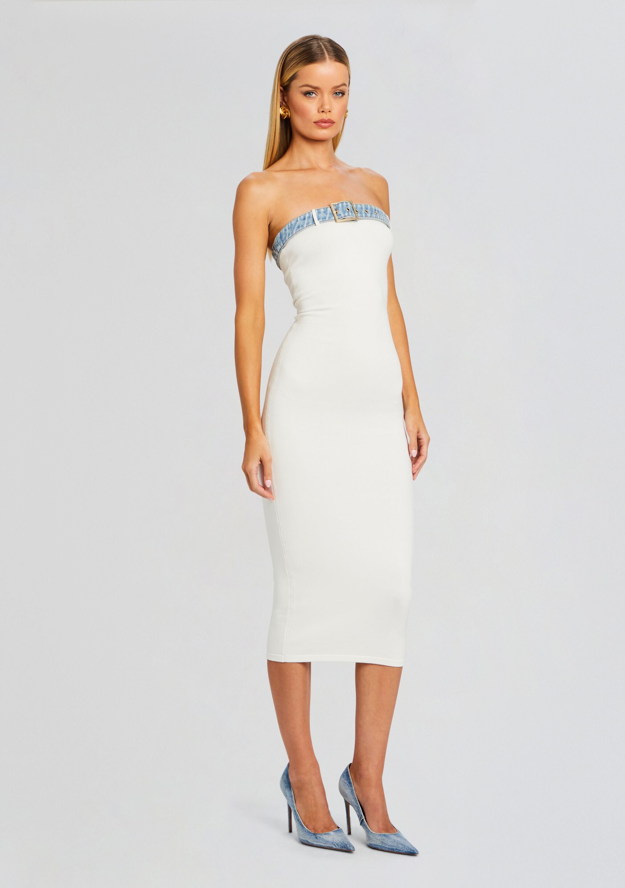 Blanche Knit Denim Dress-Sunny Prom