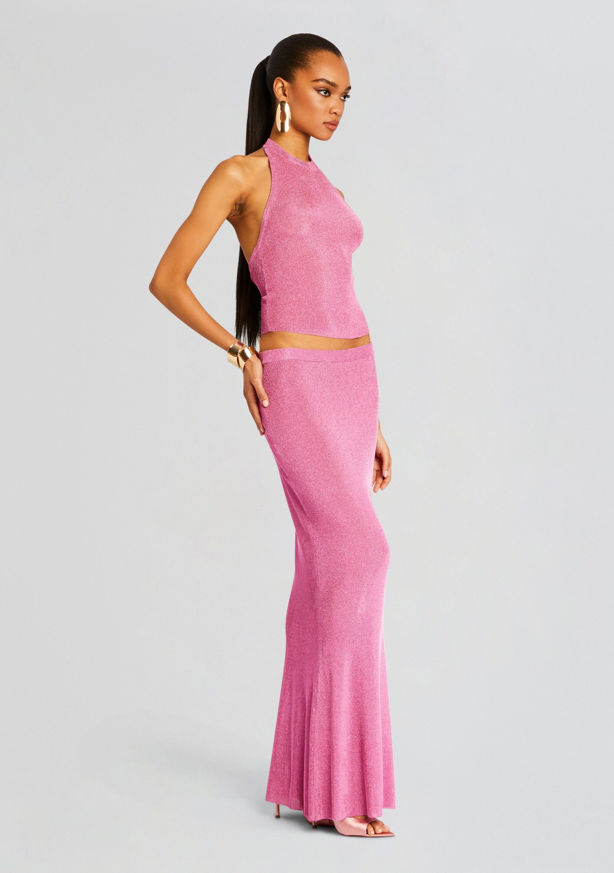 Minnie Metallic Knit Halter Top-Sunny Prom