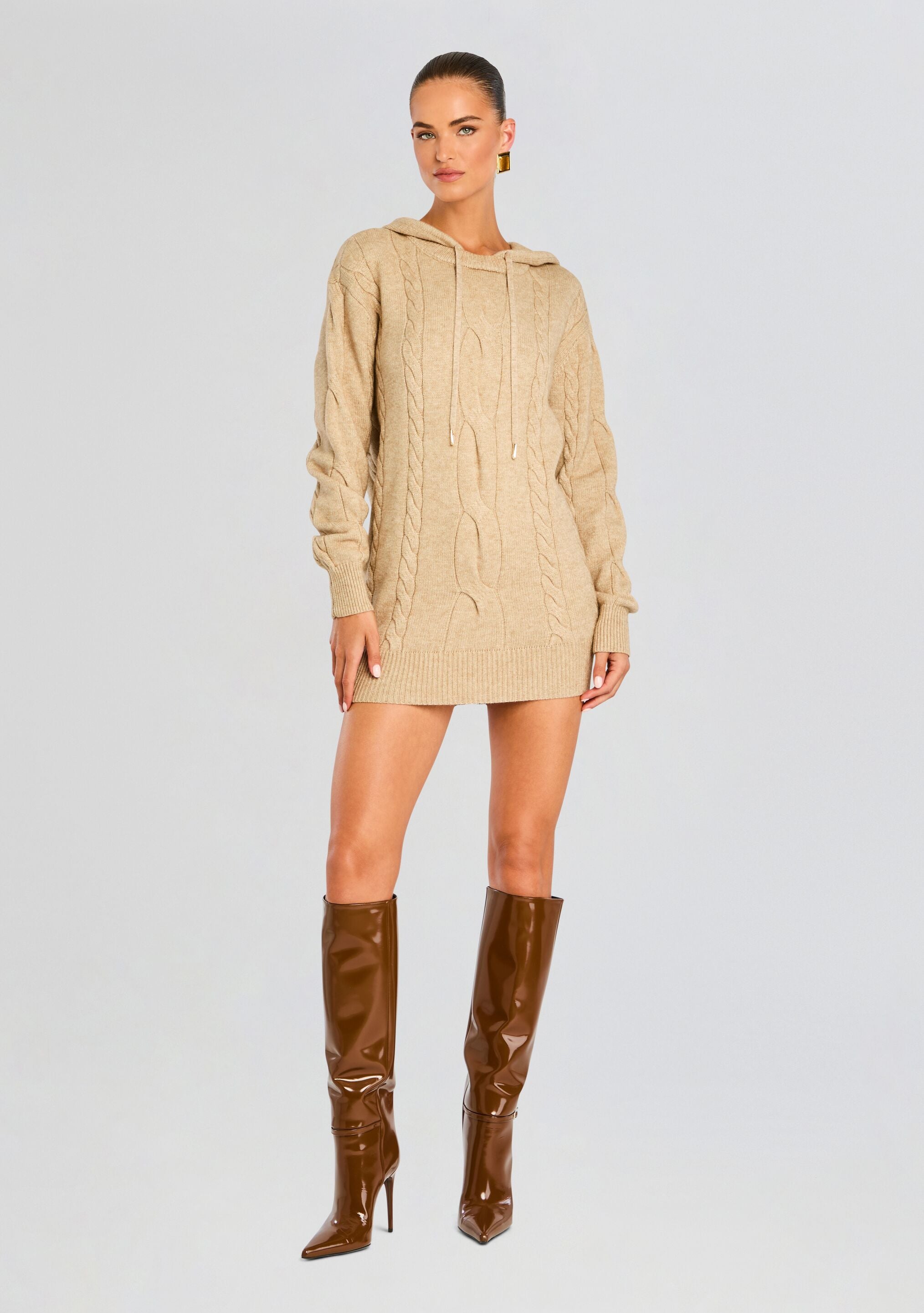 Cab Cable Knit Hoodie Dress-Sunny Prom