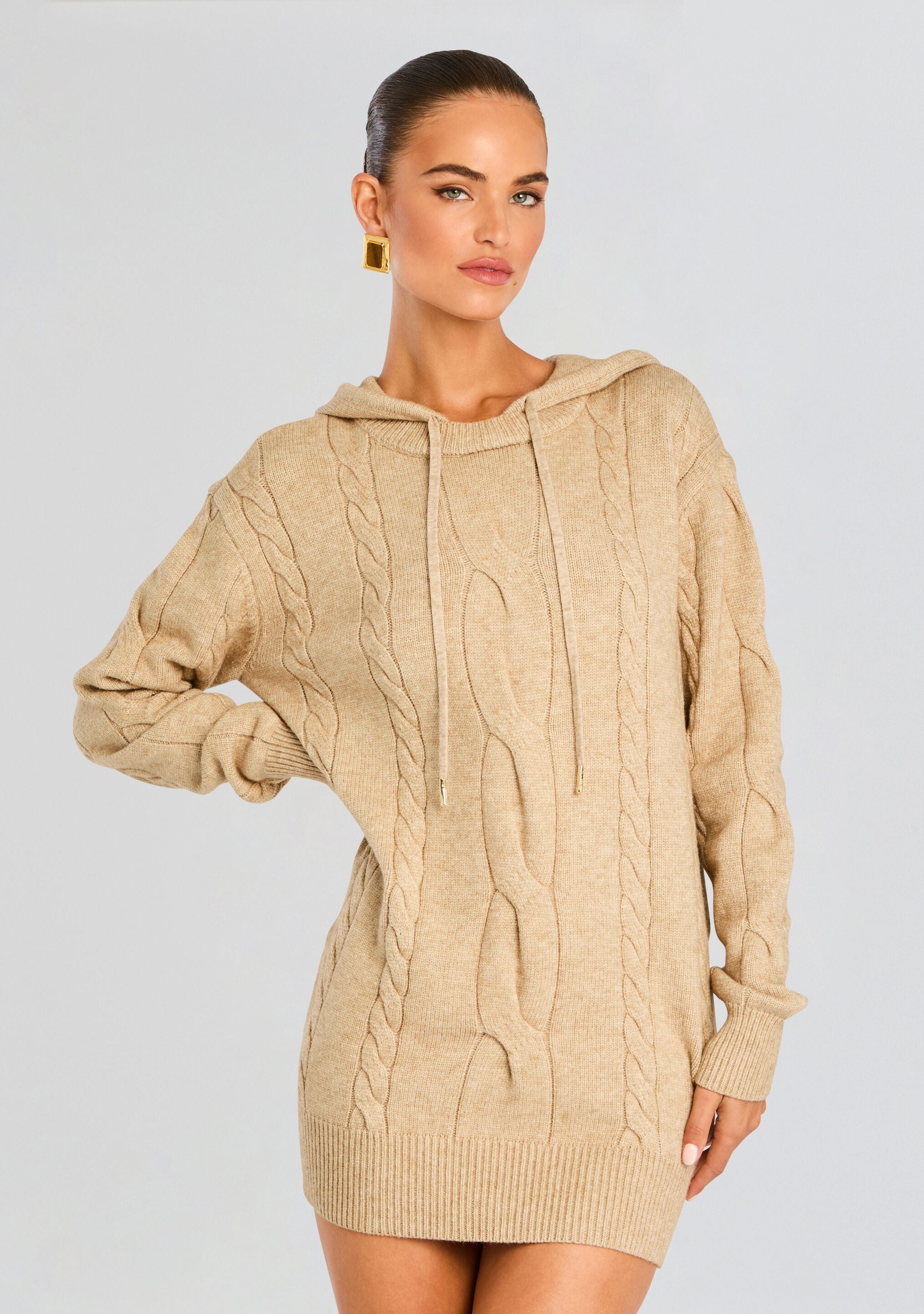 Cab Cable Knit Hoodie Dress-Sunny Prom