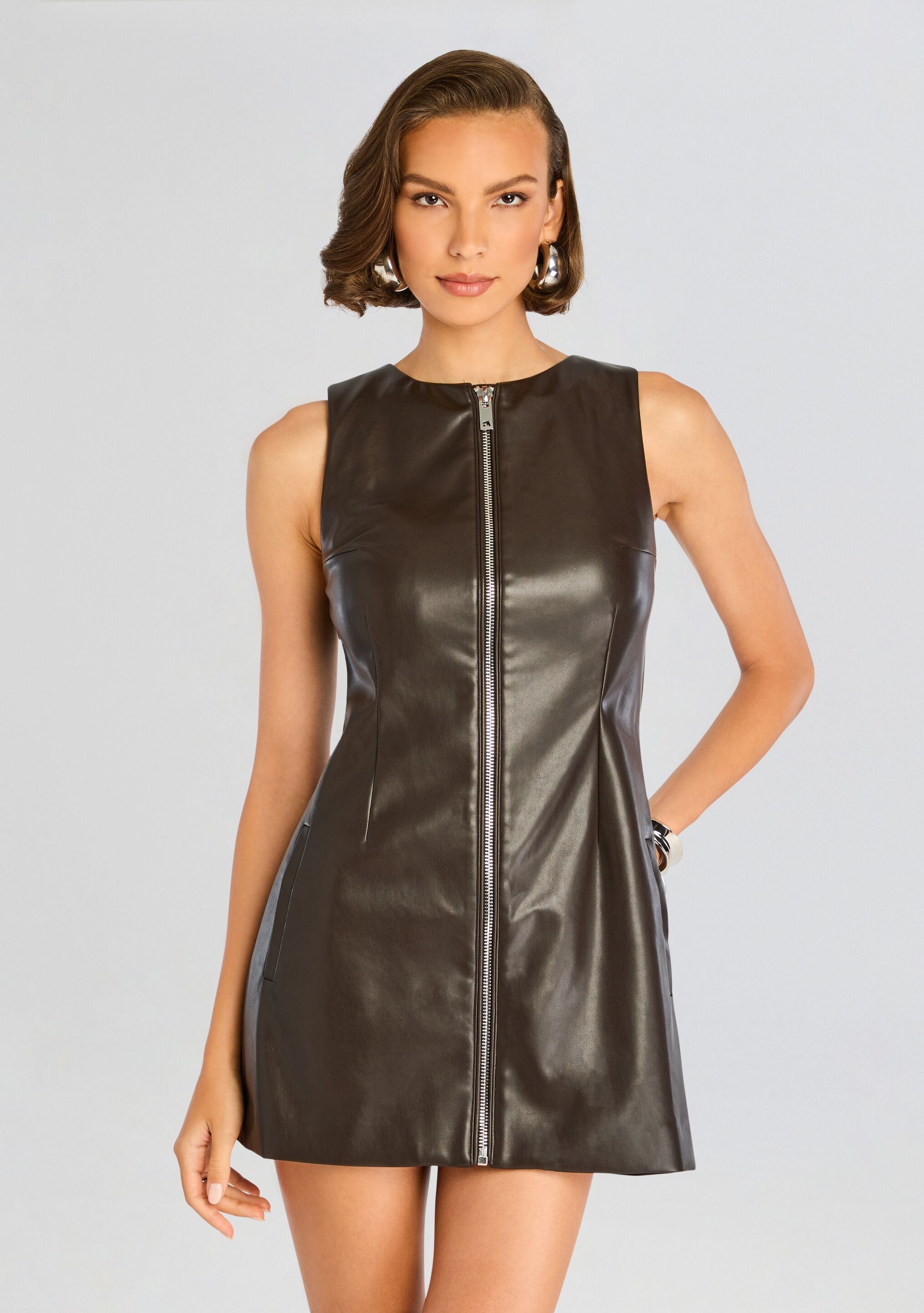 Aria Vegan Leather Mini Dress-Sunny Prom