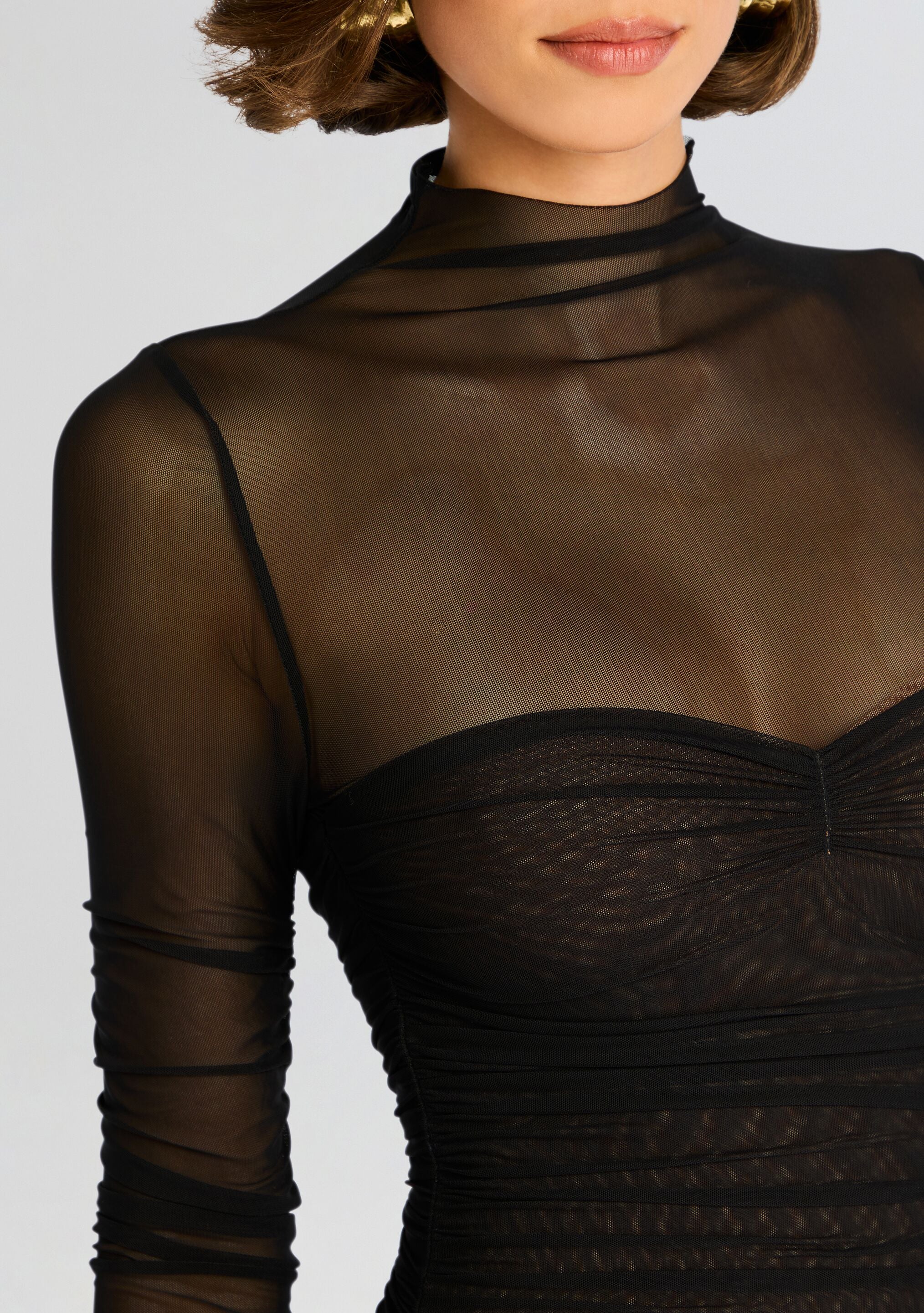 Trina Mesh Ruched Midi Dress-Sunny Prom