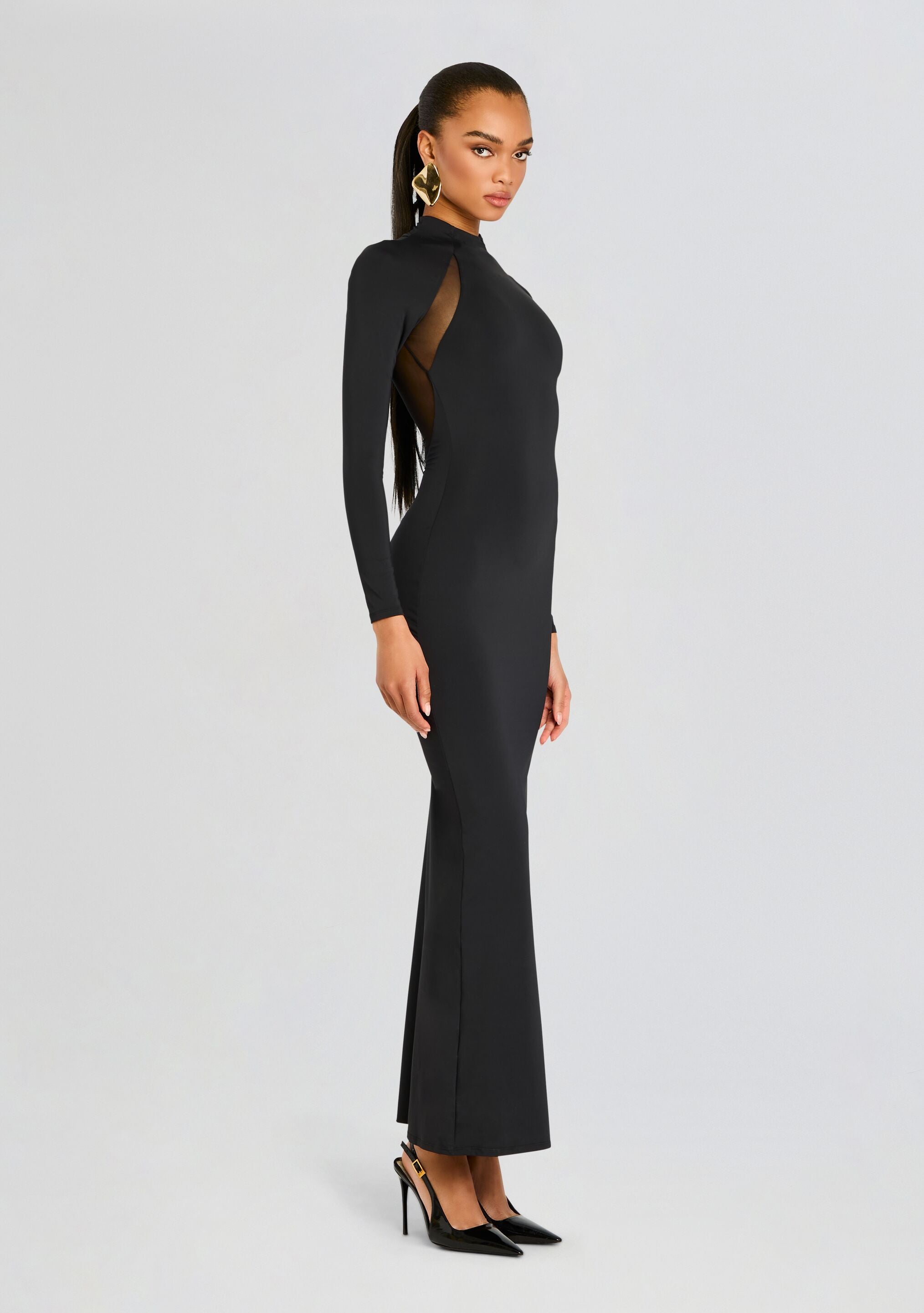 Krystal Maxi Dress with Mesh Paneling-Sunny Prom