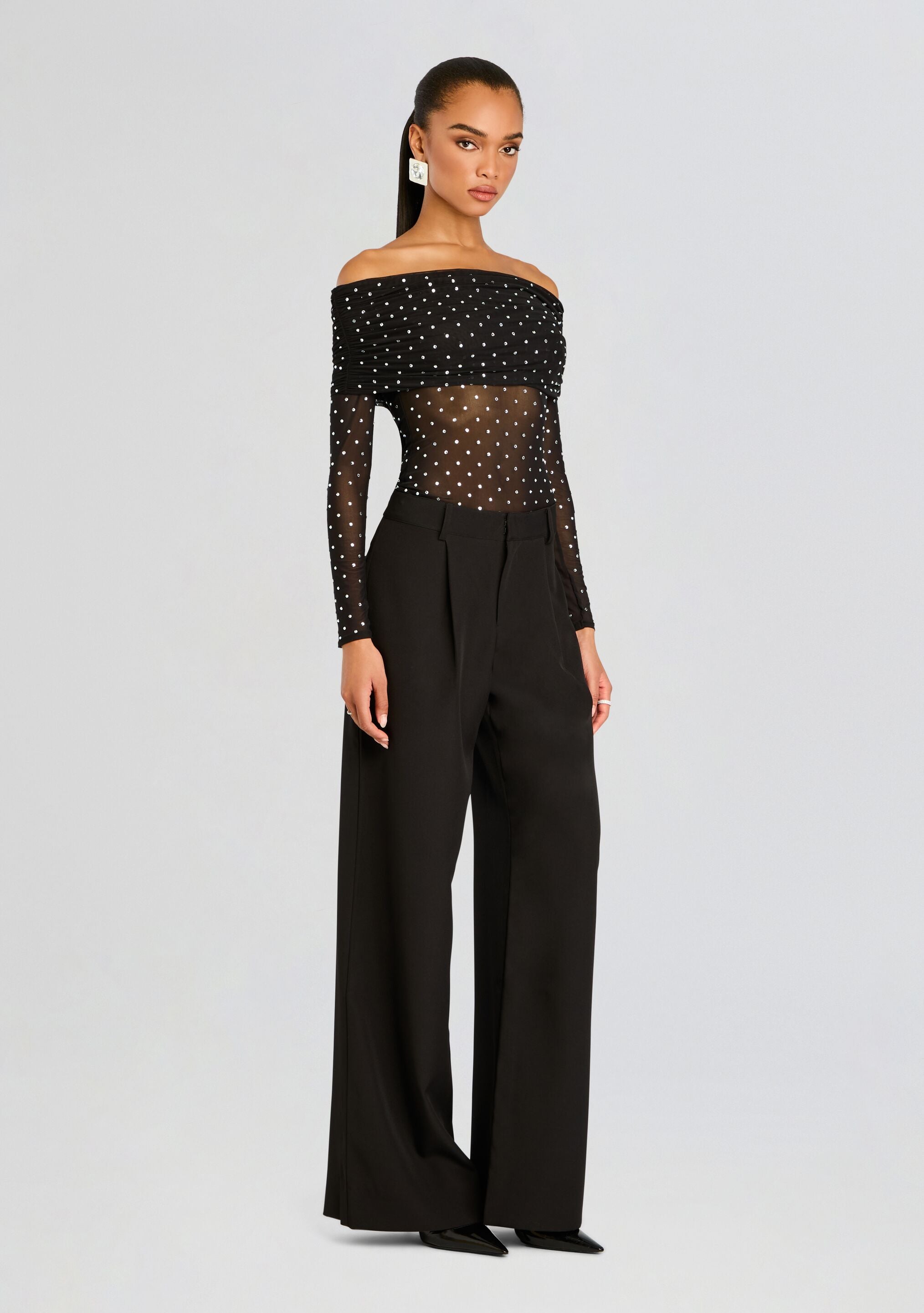 Oriana Embellished Mesh Top-Sunny Prom