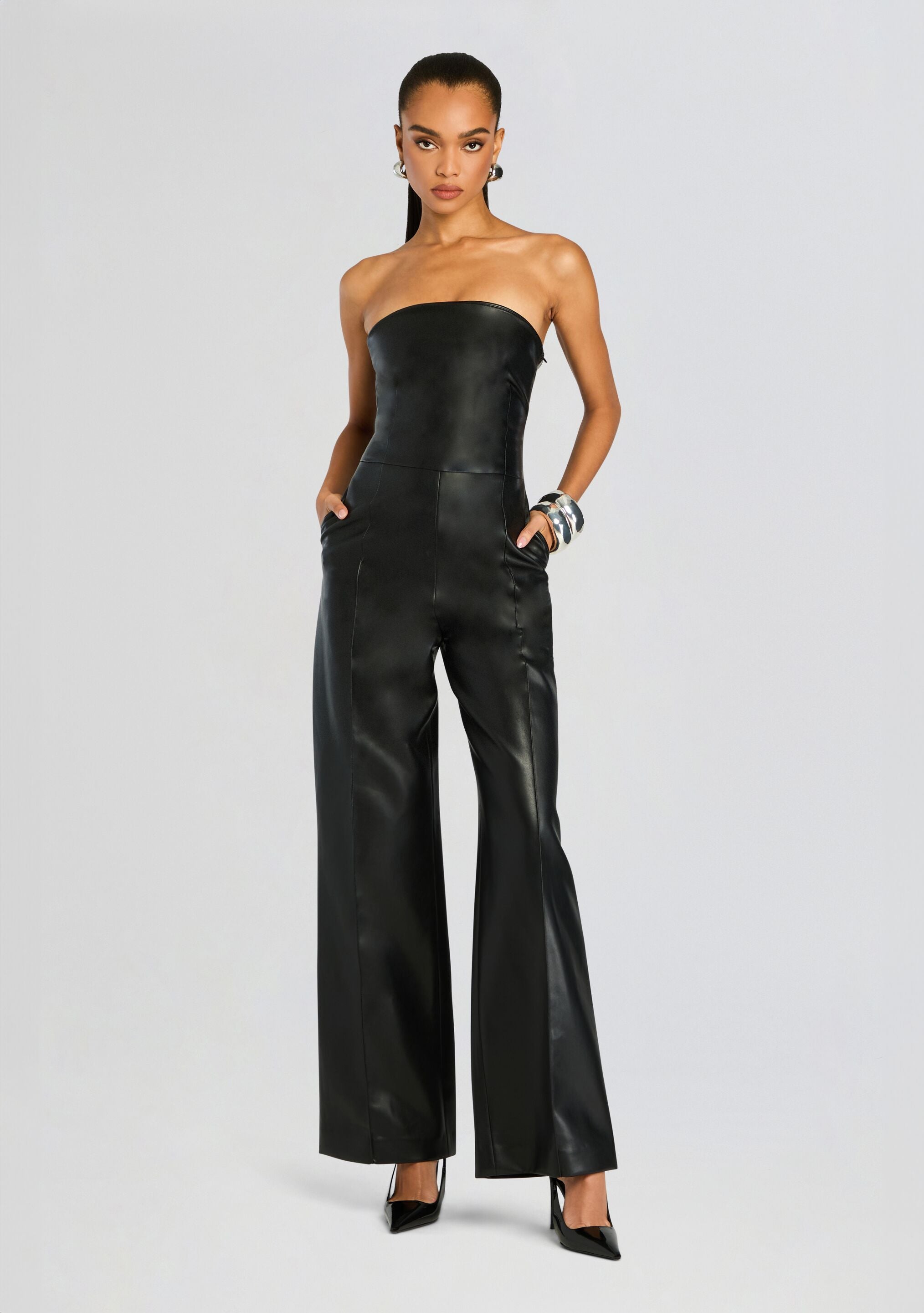 Zoe Vegan Leather Jumpsuit-Sunny Prom