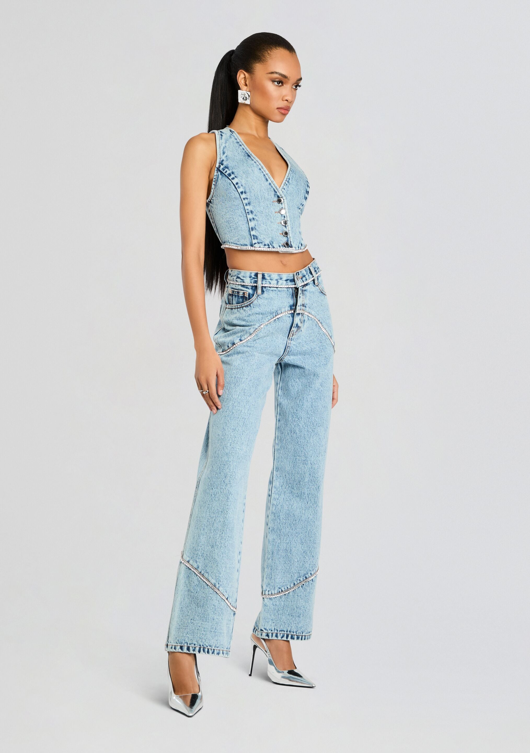 Jordi Embellished Denim Vest-Sunny Prom