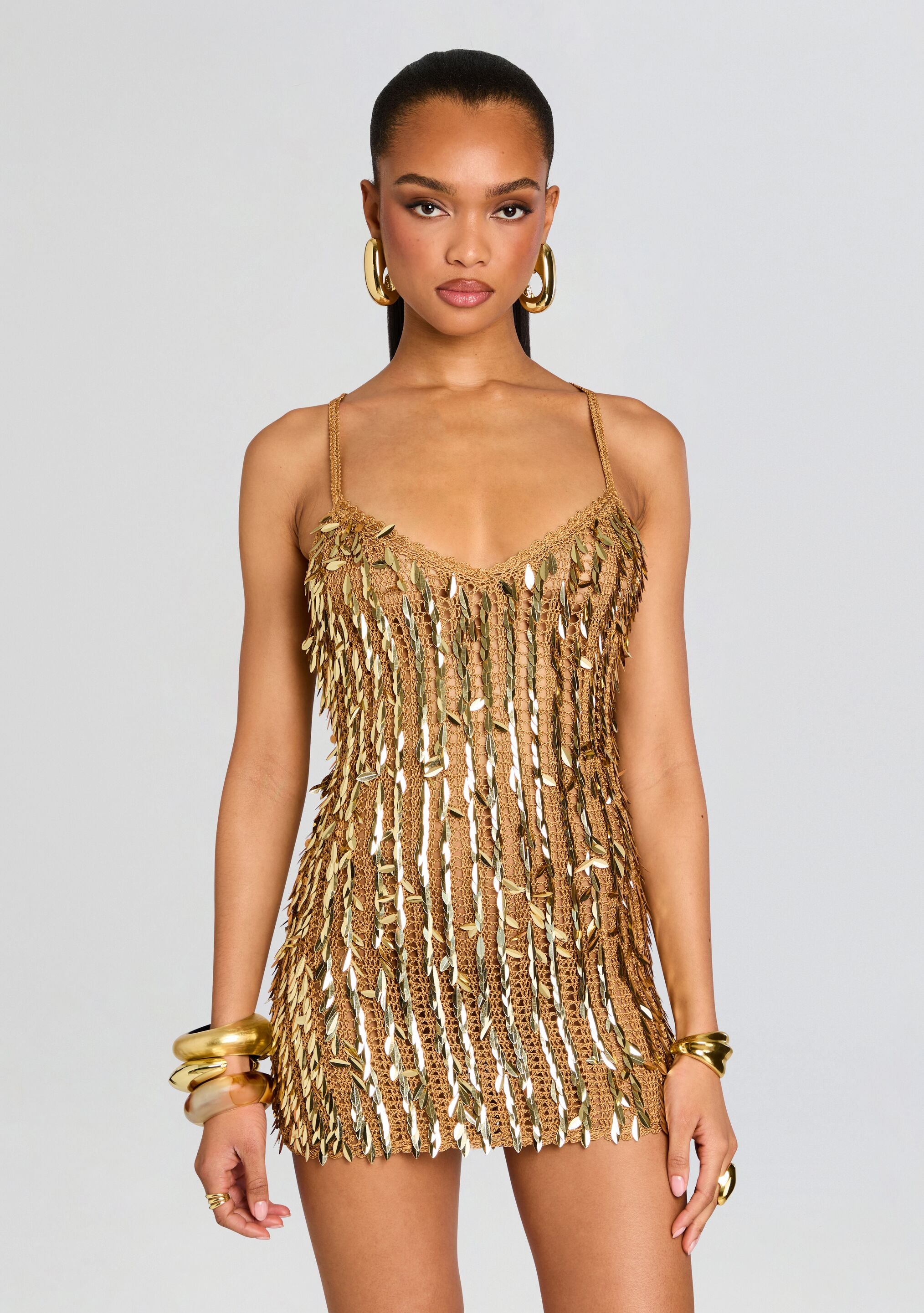 Saros Feather Sequin Crochet Dress-Sunny Prom