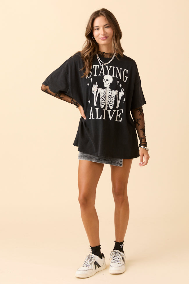 Staying Alive Black Oversized Graphic Tee SALE-Sunny Prom