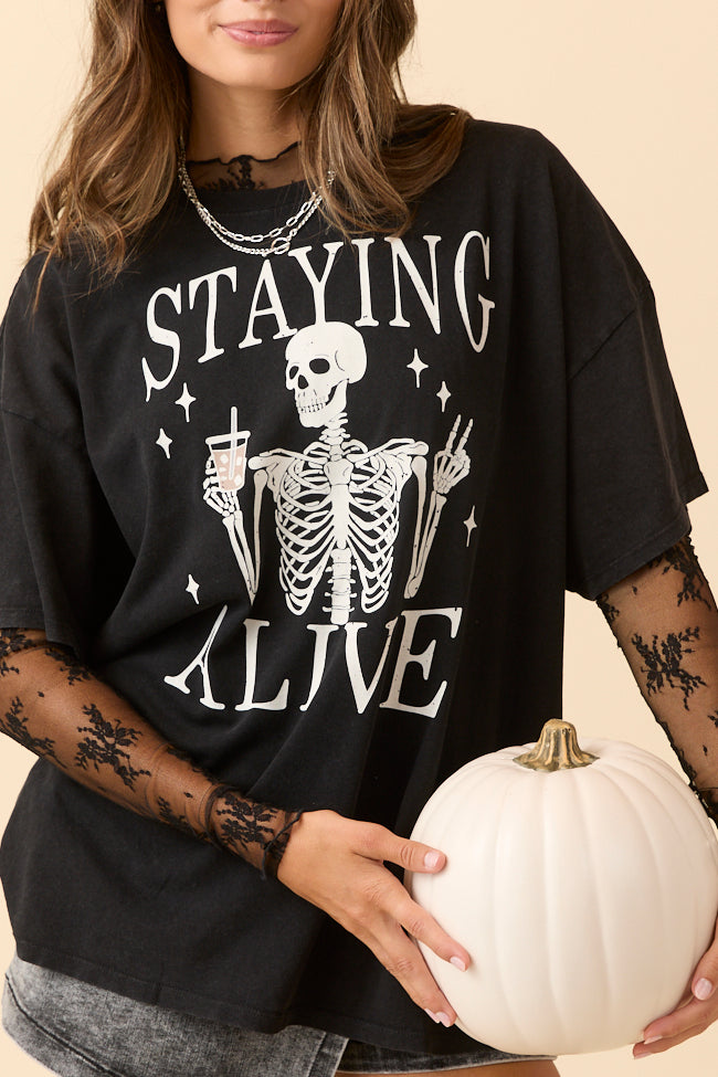 Staying Alive Black Oversized Graphic Tee SALE-Sunny Prom
