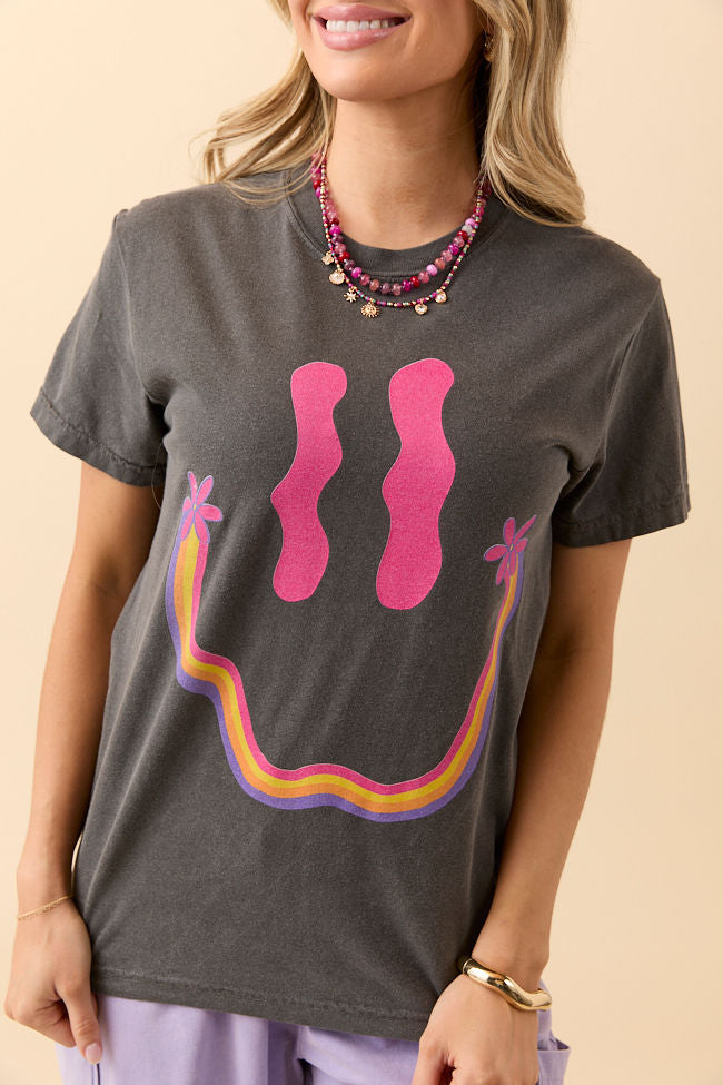Retro Smiley Dark Grey Graphic Tee SALE-Sunny Prom
