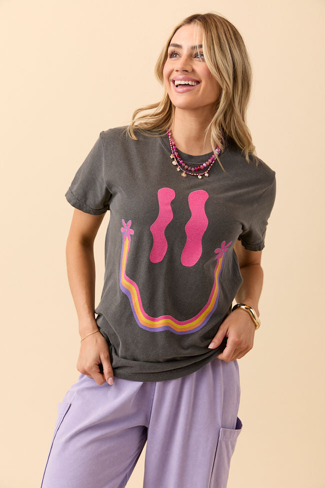 Retro Smiley Dark Grey Graphic Tee SALE-Sunny Prom