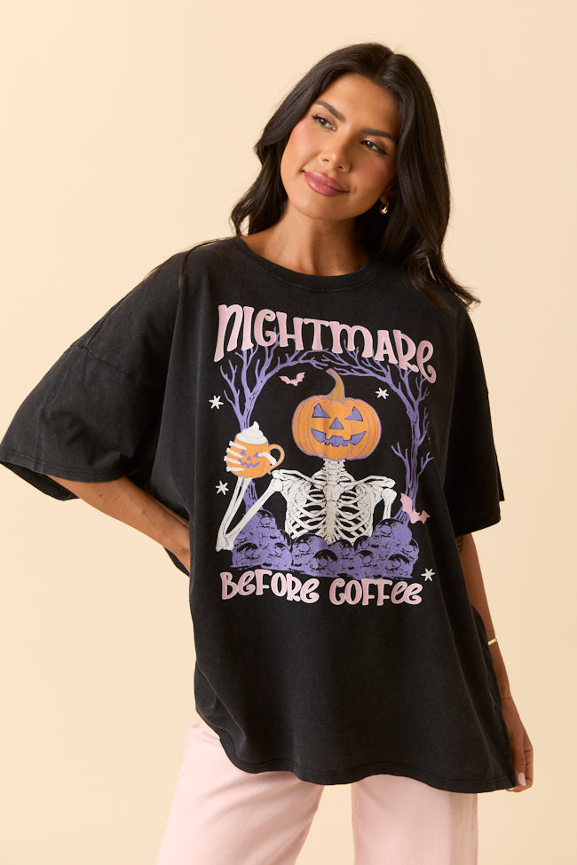 Nightmare Before Coffee Black Oversized Graphic Tee SALE-Sunny Prom