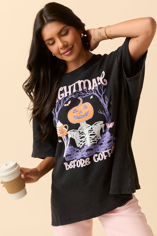Nightmare Before Coffee Black Oversized Graphic Tee SALE-Sunny Prom