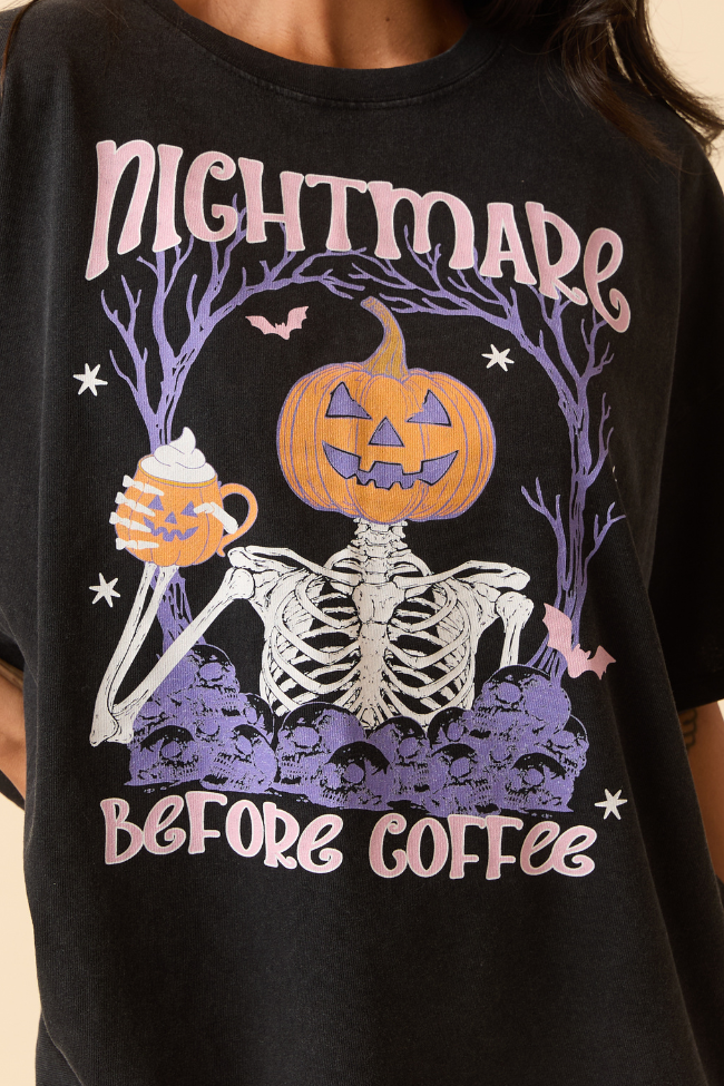 Nightmare Before Coffee Black Oversized Graphic Tee SALE-Sunny Prom