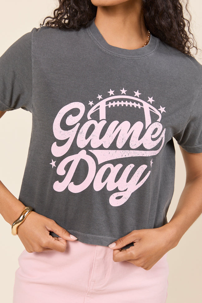 Game Day Script Dark Grey Boxy Graphic Tee SALE-Sunny Prom