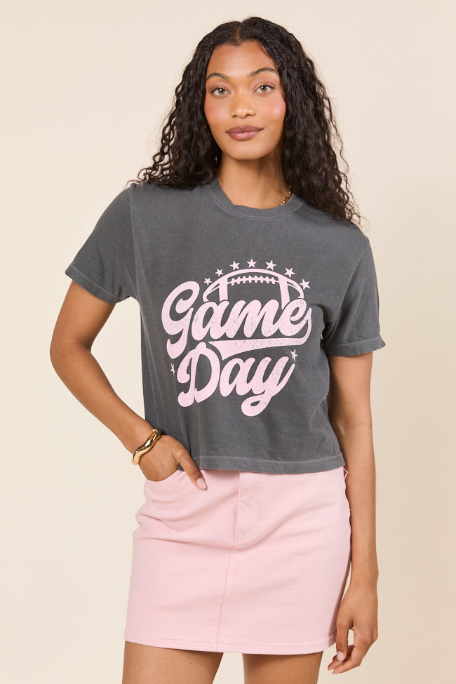 Game Day Script Dark Grey Boxy Graphic Tee SALE-Sunny Prom