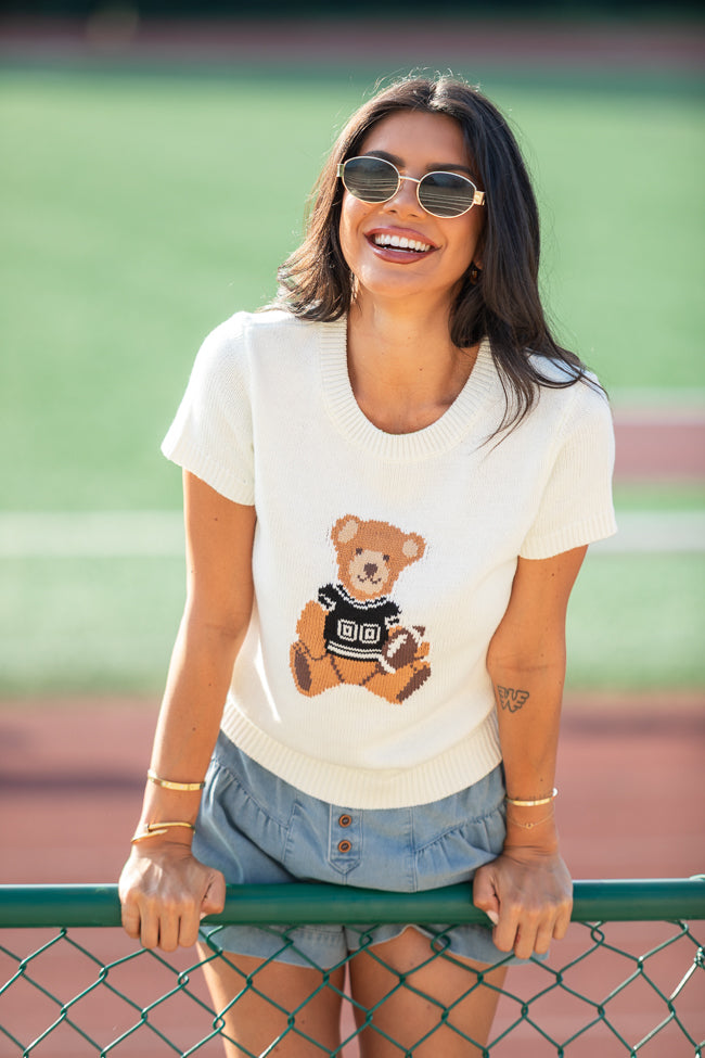 Made For Cheerin' Jersey Bear Short Sleeve Sweater-Sunny Prom