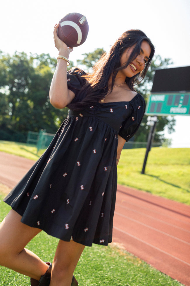 Linsy Black Football Puff Sleeve Mini Dress-Sunny Prom