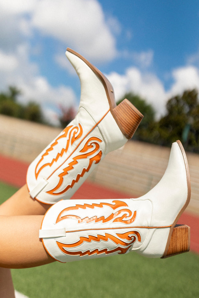 Patti Orange and White Western Boots-Sunny Prom