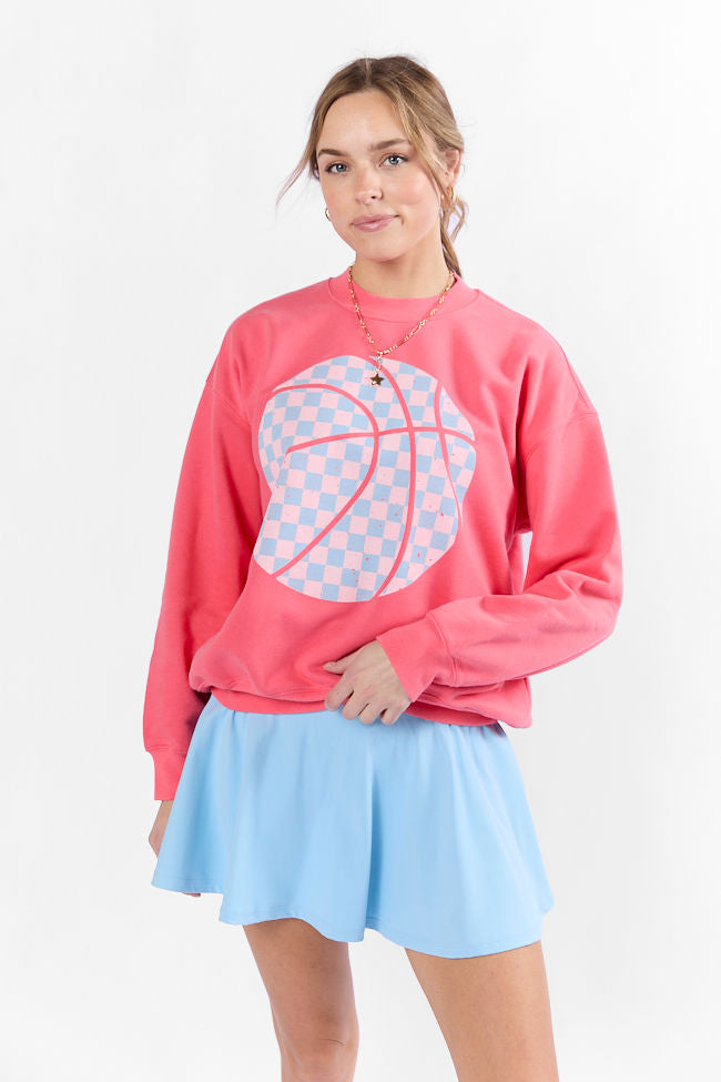 Basketball Checkered Light Red Graphic Sweatshirt SALE-Sunny Prom
