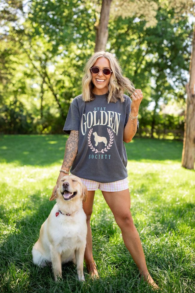 The Kaiser Stay Golden Society Dark Grey Graphic Tee Holley Gabrielle X Sunny Prom-Sunny Prom