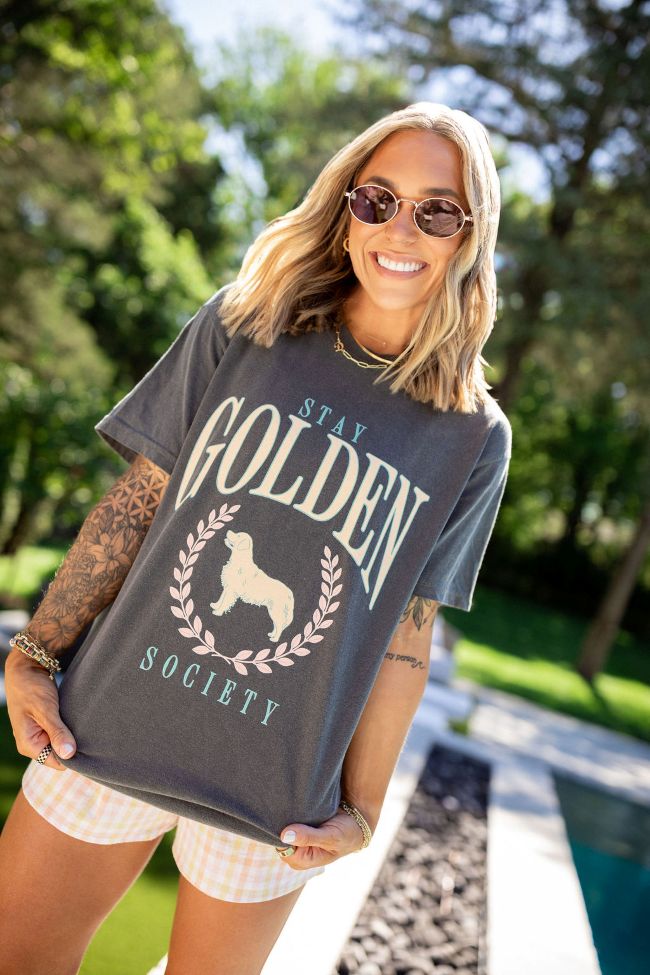 The Kaiser Stay Golden Society Dark Grey Graphic Tee Holley Gabrielle X Sunny Prom-Sunny Prom