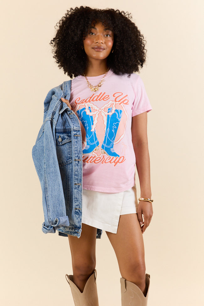 Saddle Up Buttercup Light Pink Graphic Tee SALE-Sunny Prom