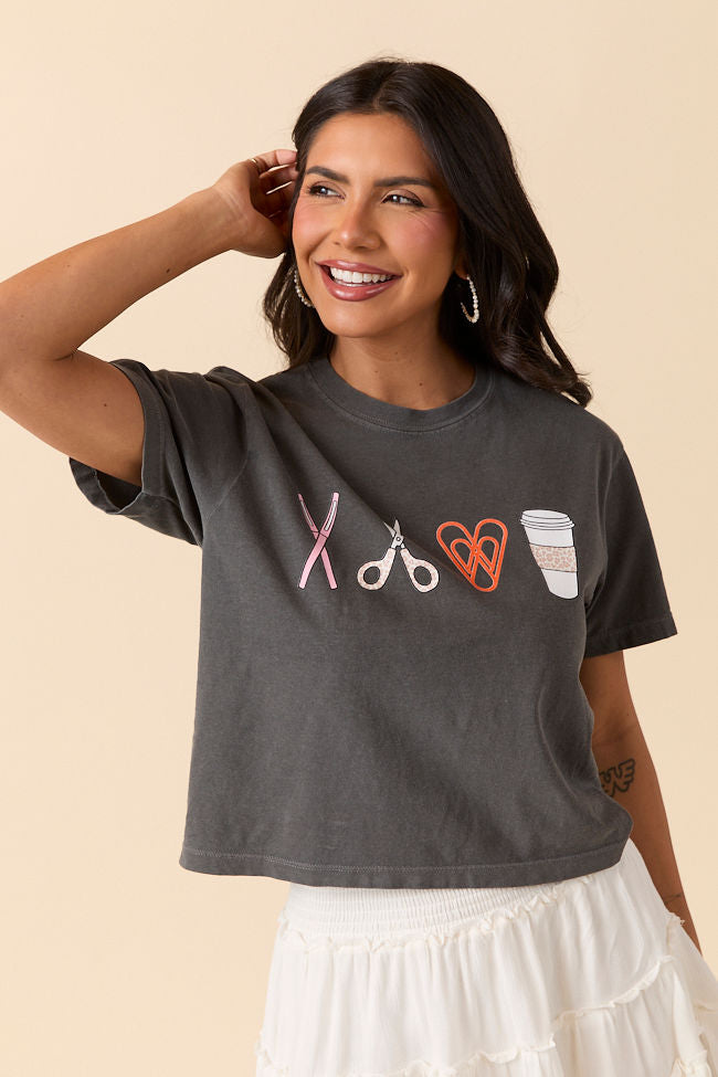 School Supplies Dark Grey Boxy Graphic Tee SALE-Sunny Prom