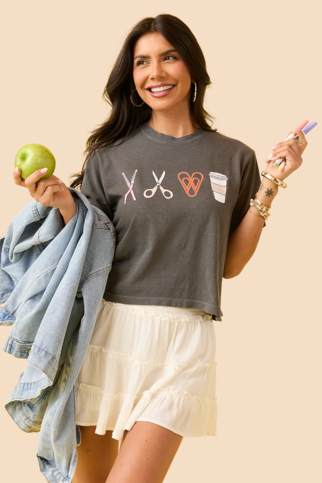 School Supplies Dark Grey Boxy Graphic Tee SALE-Sunny Prom