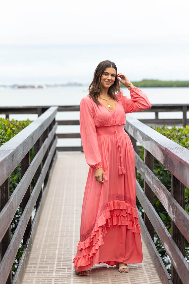 Lucky To Have You Coral Maxi Dress SALE-Sunny Prom