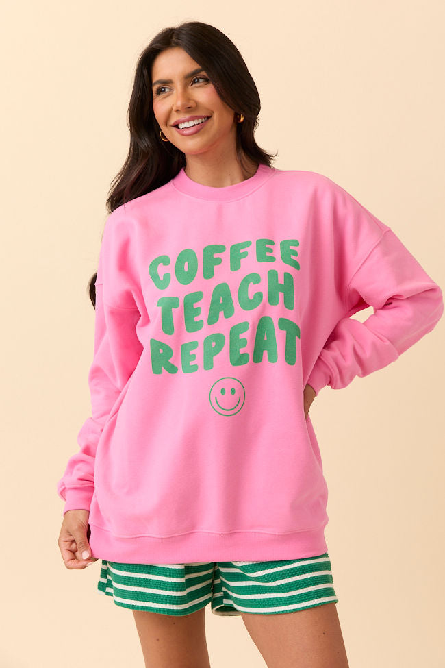 Coffee Teach Repeat Pink Graphic Sweatshirt SALE-Sunny Prom
