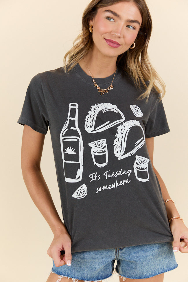 It's Tuesday Somewhere Dark Grey Graphic Tee SALE-Sunny Prom