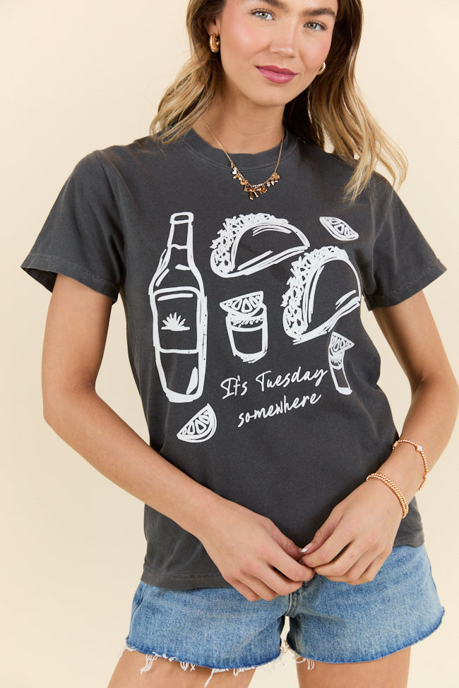 It's Tuesday Somewhere Dark Grey Graphic Tee SALE-Sunny Prom